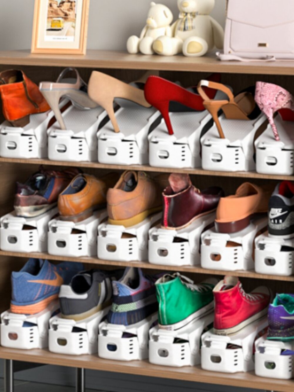 20 White Adjustable Shoe Organizer Slots
